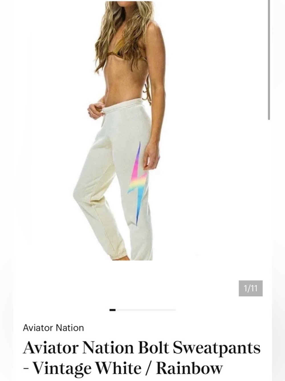 Aviator Nation Bolt Sweatpants - cream with multi colored lightning bolt